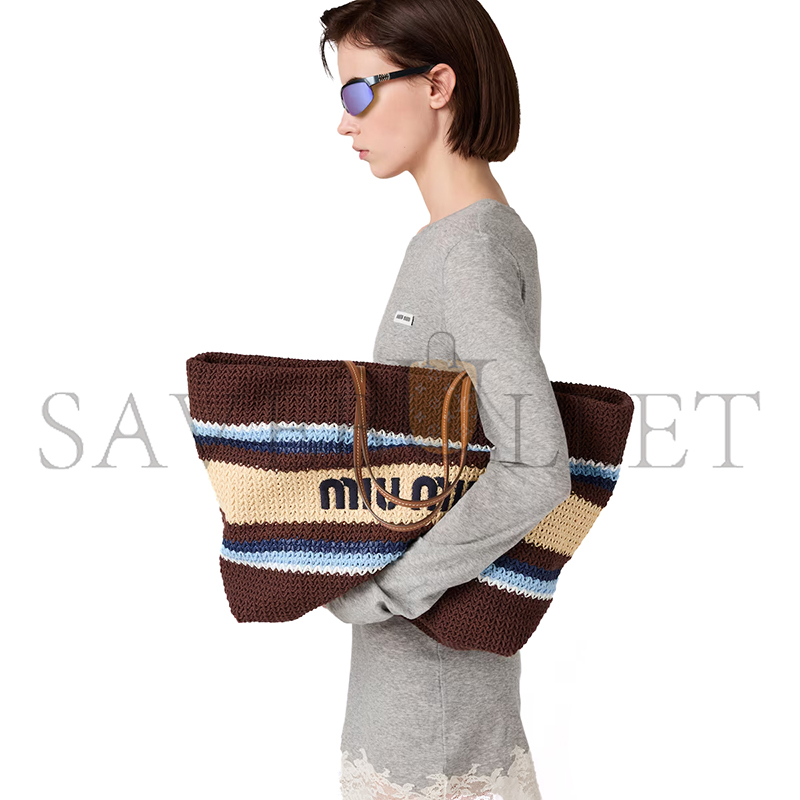MIU MIU RAFFIA-EFFECT WOVEN TOTE BAG 5BG228 (40*34*16cm)